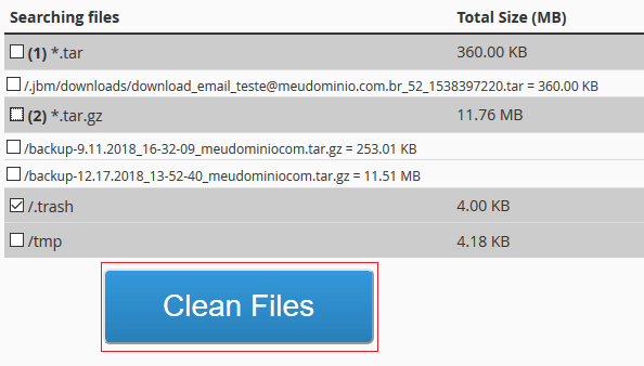 Confira os arquivos antes.