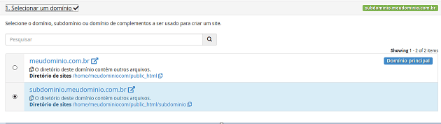 Selecione o local do site publisher.